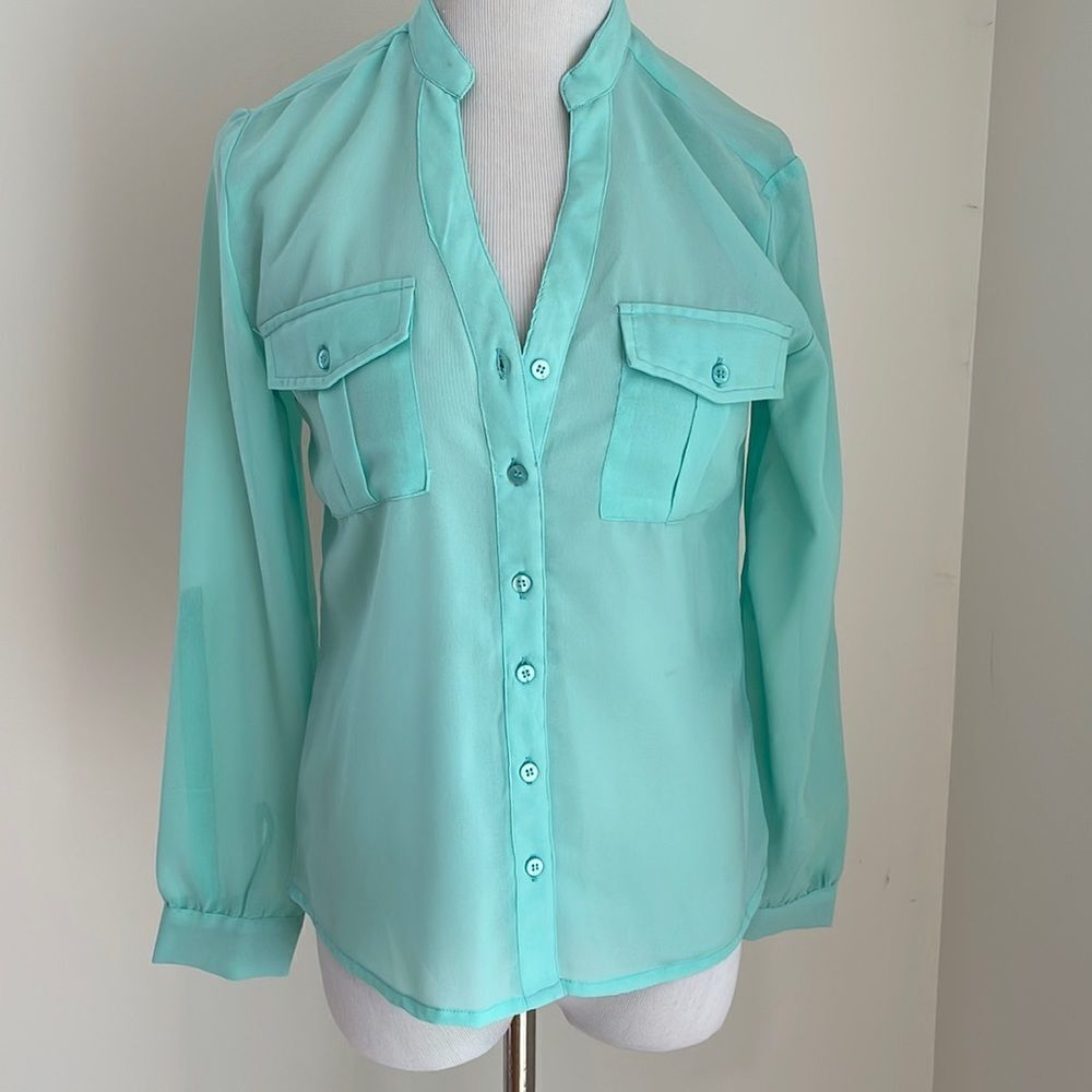 Teal blouse button up see-through size XS by Charlotte Russe